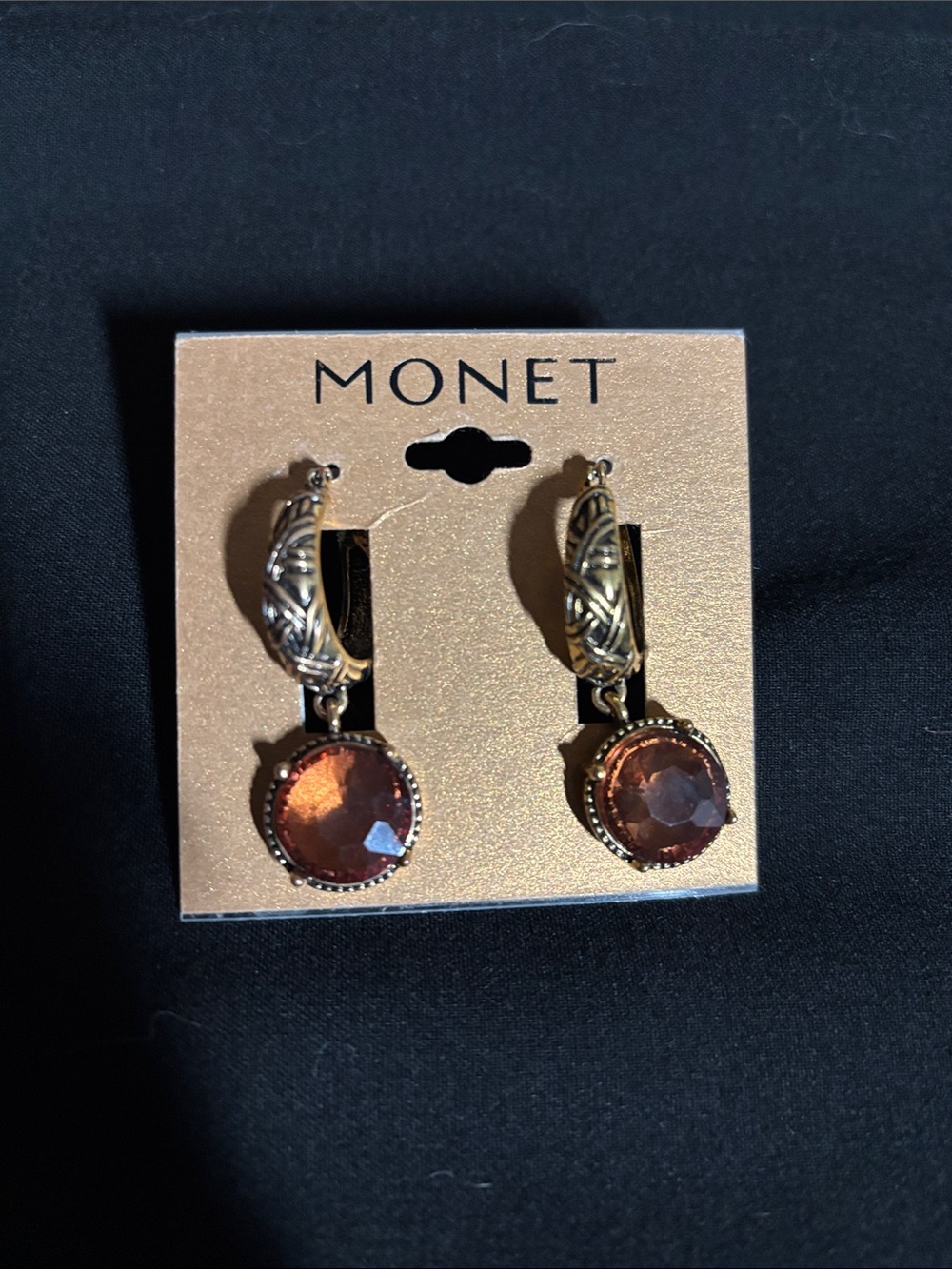 Monet Gold-Tone Earrings with Deep Amber Drops